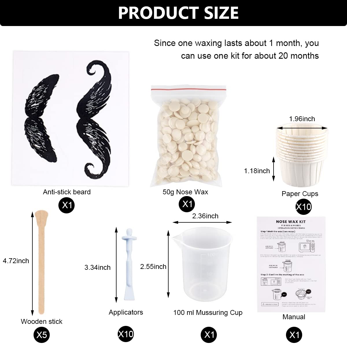 MAYCREATE Nose Wax Kit for Men Women, Eyebrows Ears Lips Facial Nose Hair Removal Wax, 50g Wax, 10 Applicators, 5 Wooden Stick, 10 Little Cups, 1 Protect Sticker, 1 Measuring Cup MAYCREATE Nose Wax Kit for Men Women, Eyebrows Ears Lips Facial Nose Hair Removal Wax, 50g Wax, 10 Applicators, 5 Wooden Stick, 10 Little Cups, 1 Protect Sticker, 1 Measuring Cup
